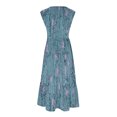 thumbnail image 4 of BRGZLK Womens Sundresses for Beach Vacation Round Neck Sleeveless Boho Floral Printed Pleated Long Dress for Spring Summer 2026 Blue M, 4 of 4