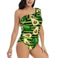 thumbnail image 3 of Easygdp Avocado Green Striped Women's One Shoulder Ruffle Monokini Bathing Suits with Removable Chest Pad, Quick Drying - Medium, 3 of 8