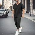 thumbnail image 2 of JIKNTTR Men's 2 Piece Sweatsuits Outfits Mens Linen Sets Summer Leisure Short Sleeve T Shirt And Shorts Set Athletic Tracksuit Set, 2 of 6