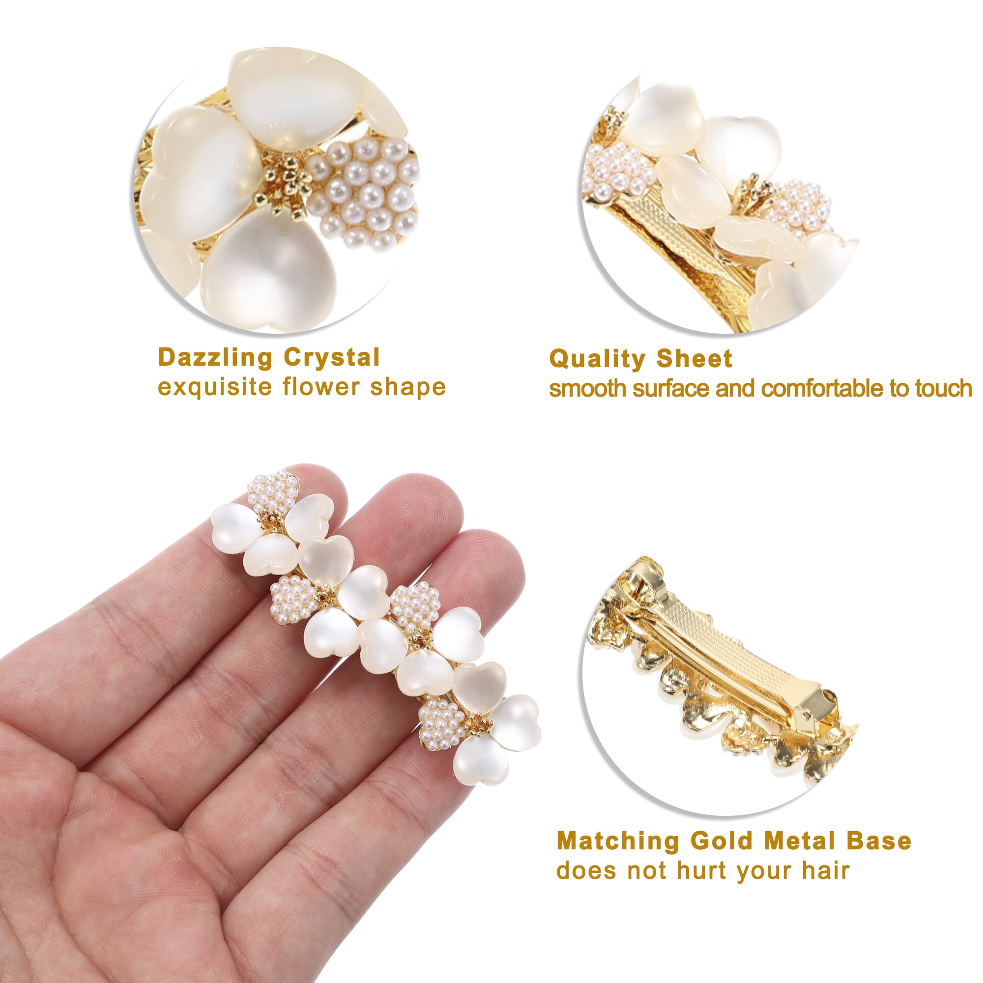 Unique Bargains Vintage Rhinestone Hair Barrettes Flower Hairpin Accessories Champagne