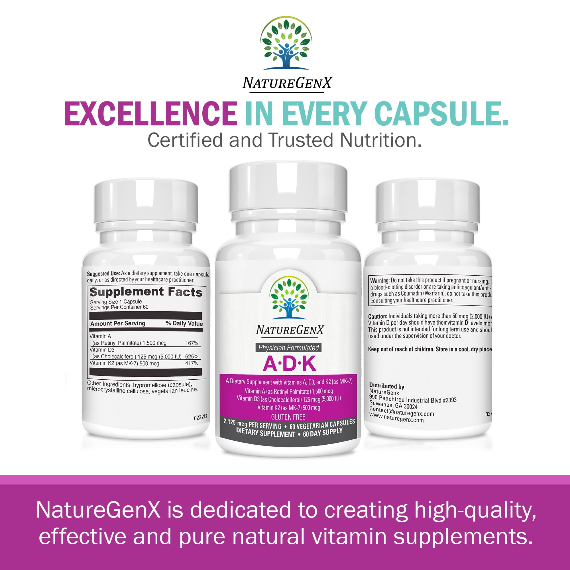 NatureGenX ADK Vitamin Supplement – High Potency Vitamins A 5000 IU, D3 5000 IU, K2 500 mcg – Supports Bone Strength, Joint Health, Heart & Immune Function – 60 Capsules, 2-Month Supply