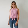 thumbnail image 5 of Womens Sleeveless Button Down Shirt Basic Solid Casual Tank Tops for Work Classic Collared Blouses Pink M, 5 of 9