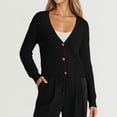 thumbnail image 2 of Wang6 Women Lightweight Cropped Cardigans Sweaters Trendy Long Sleeve Button Cable Knit Sweater Fall V Neck Knitted Outwear Tops Black One Size, 2 of 5
