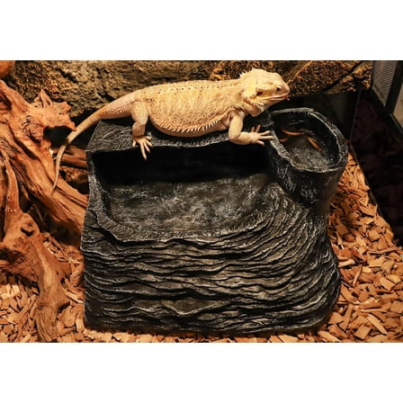 Bearded Dragon Tank Accessories Resin Basking Platform with Water Dish and Climbing Ramp Hide Cave