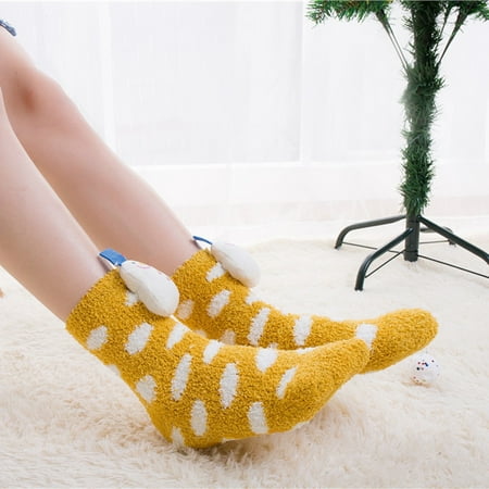 

5 pairs Parent-Child Christmas Socks Women S Tube Socks Coral Fleece And Velvet Thickened Three-Dimensional Doll Sleep Socks womens socks Color random