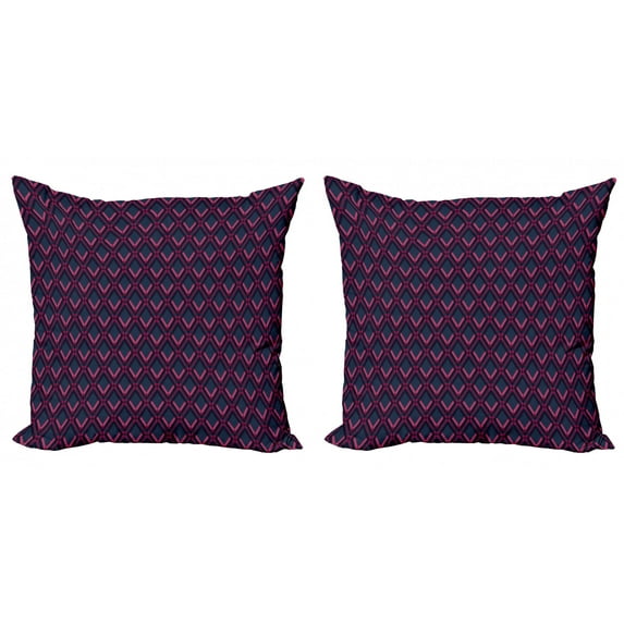 Geometric Throw Pillow Cushion Cover Pack of 2, Vibrant Digital Featured Diamond Symmetric Hexagon Contemporary Print, Zippered Double-Side Digital Print, 4 Sizes, Pink Plum Dark Blue, by Ambesonne