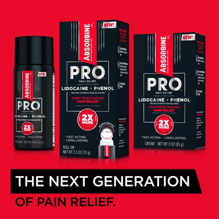 Absorbine Jr. Pro No-Mess Lidocaine Roll-On, Maximum Strength Numbing Pain Relief with Phenol for Fast-Acting Relief of Nerve Pain, Muscle Aches, and Joint Discomfort, 2.5 oz.