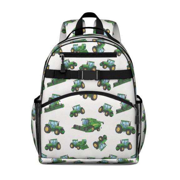 Tractor and Harvesters Gray Pattern Cute School Backpack Bag for School with Padded Back and Adjustable Shoulder Straps 15.25"x11.5"x5.25"