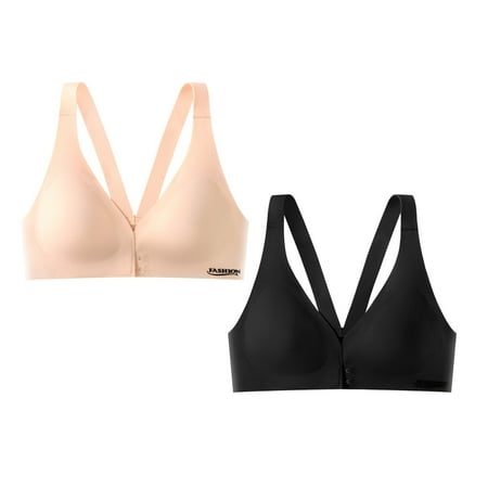 HCURIBAD Clearance! Bras for Women  2 Pcs Womens Front Closure Bra Racerback Plus Size Unlined Underwire Full Coverage Bras Push up Bra  Wireless Bras for Women  Bra Pack 2Pcs Underwear Black2 M