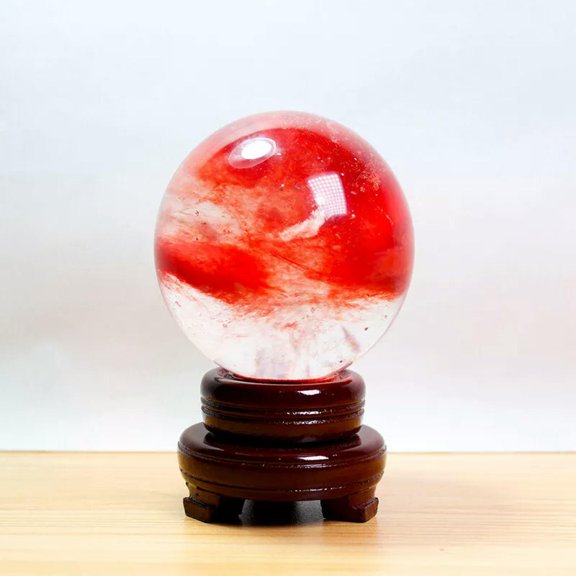 K-KED 70mm Big Natural Red Smelting Healing Quartz Stone Ball Crystal Sphere W/ Stand