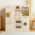 thumbnail image 4 of Robud Kids Wooden Floral Kitchen Play Set Pretend Playset Toy with Refrigerator, Oven, Microwave oven, Dishwasher, Play Cooker for Girls Boys Age 3+, Beige, 4 of 14