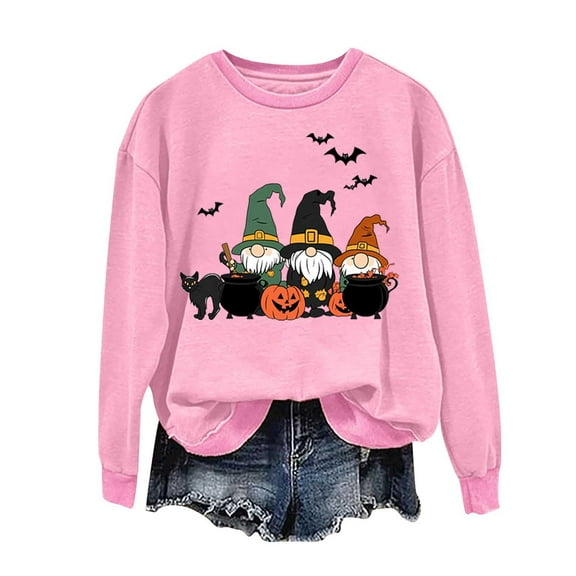 Maplenight Halloween Sweatshirt for Women Gnome Pumpkin Graphic Long Sleeve Crew Neck Pullover Womens Tops for Fall Winter