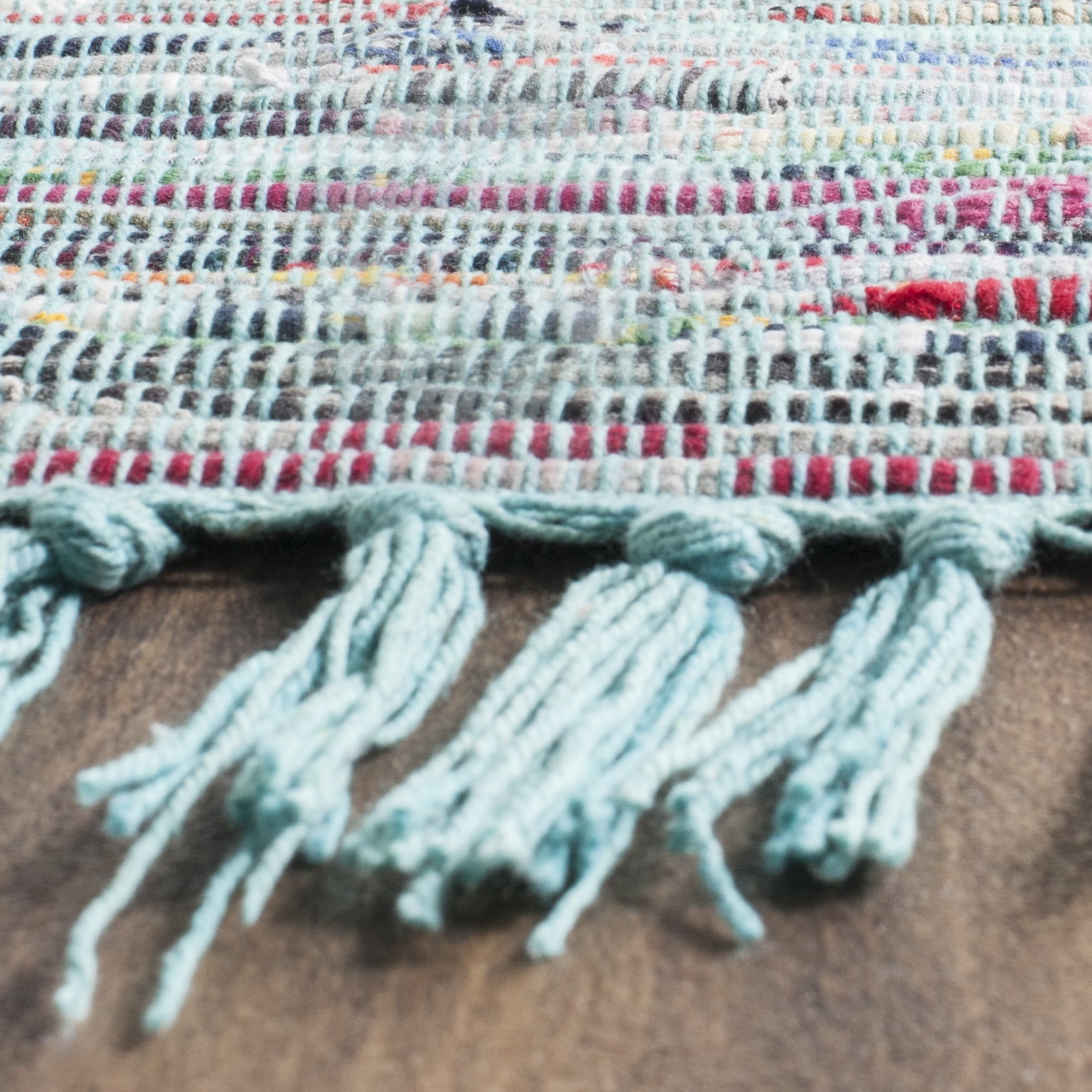 SAFAVIEH Rag Robynne Striped Cotton Area Rug, Blue/Multi, 8' x 8' Square
