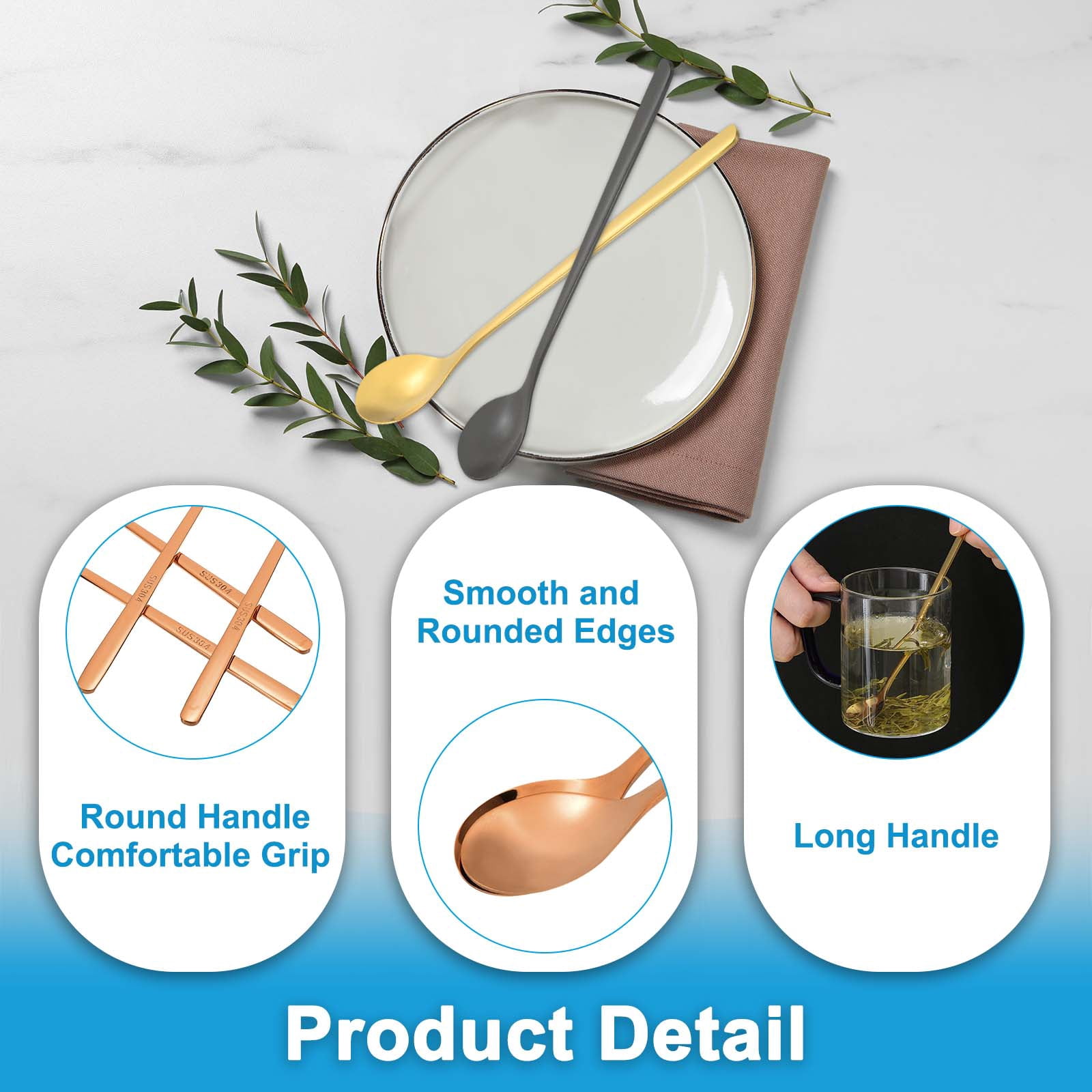 Unique Bargains 304 Stainless Steel Cocktail Stirring Long Handle Coffee Spoon Rose Gold