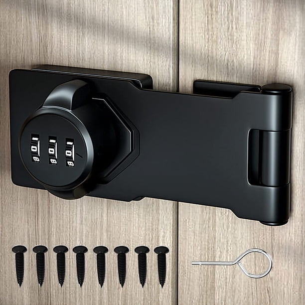 Cerraduras de cerrojo giratorio con contraseña mecánica, cerradura de pestillo deslizante de seguridad para puertas pequeñas, gabinetes, puertas de granero, jardín (negro)