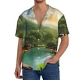 thumbnail image 3 of Honeii 's Lake Forest Dinosaur for men's short-sleeved button-up collared shirt featuring a pocket, perfect for beach vacations, and travel adventures., 3 of 5