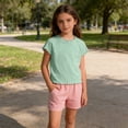 thumbnail image 6 of Maean Toddler Girls Short Sleeve T Shirt Ruffle Hem Solid Color Crew Neck Casual Loose Summer Cotton Top, 6 of 7