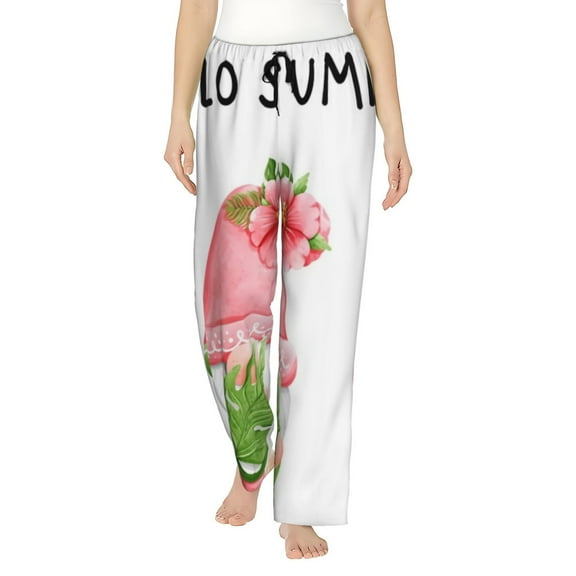 Logiee Hello Summer Gnome Print Women Pajama Pants,Comfy Pj Bottom with Pockets & Drawstring,Stretch Casual Sleepwear-Small