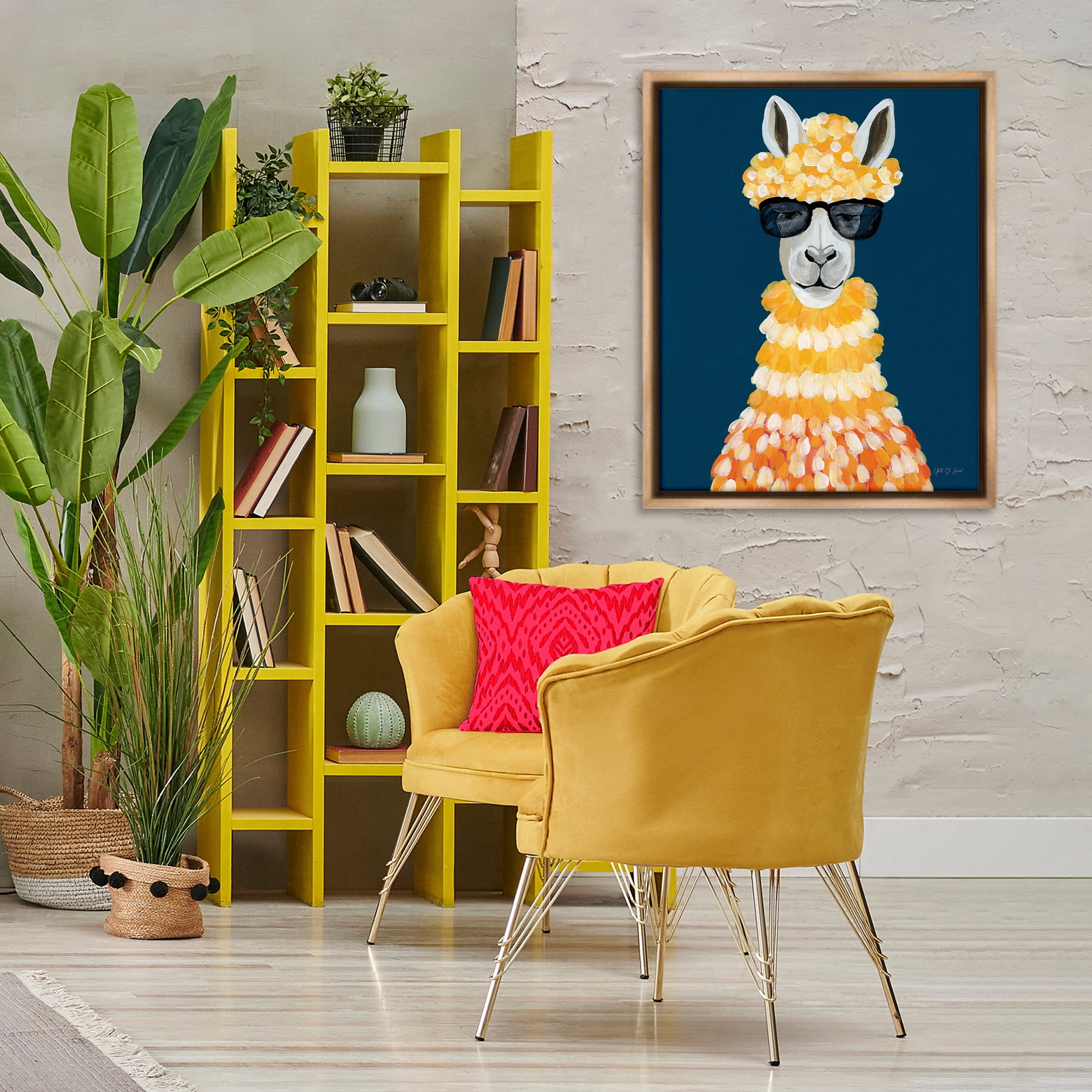 Stupell Industries Fashionista Alpaca Portrait Animals Painting Brown Floater Framed Canvas Art Print Wall Art, 25 x 31