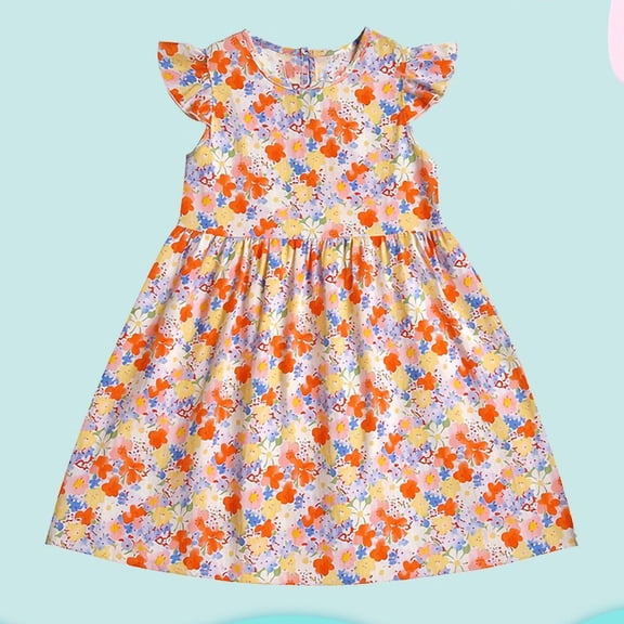 HAOTAGS Girls Faloral Dresses Size 9, Ruffles Sleeveless Summer Cute Prints Kids Flowy Casual Dresses Red