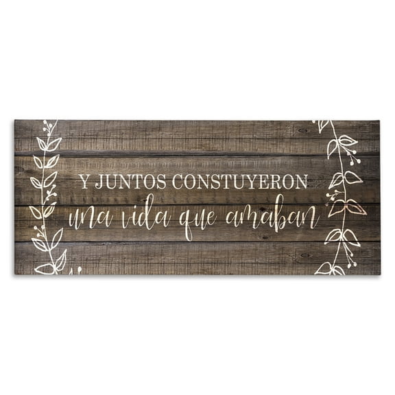 Stupell Industries Una Vida Construida en Amor Inspirational Quotes & Sayings Painting Wrapped Canvas Art Print Wall Art, 24 x 10