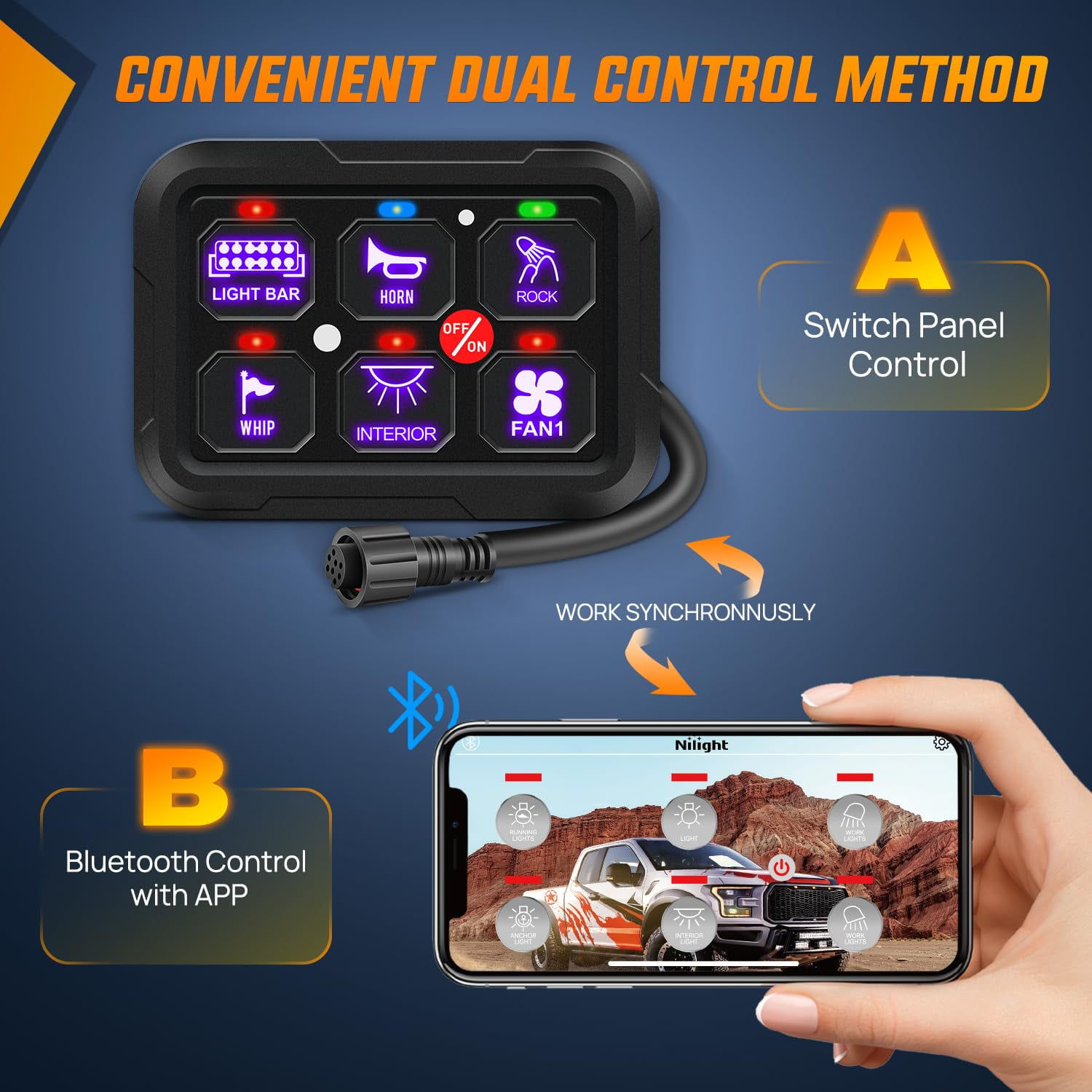 Nilight 6 Gang Switch Panel 12V 24V Universal Circuit Control Relay System with RGB Backlight APP Control Fuse Wiring Harness Automatic Dimmable ON Off LED Switch Pod for Car Pickup Truck Camper SUV