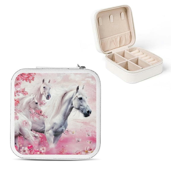 FCXZI Horses Flowers Fantasy Art Jewelry Box for Necklaces and Rings White