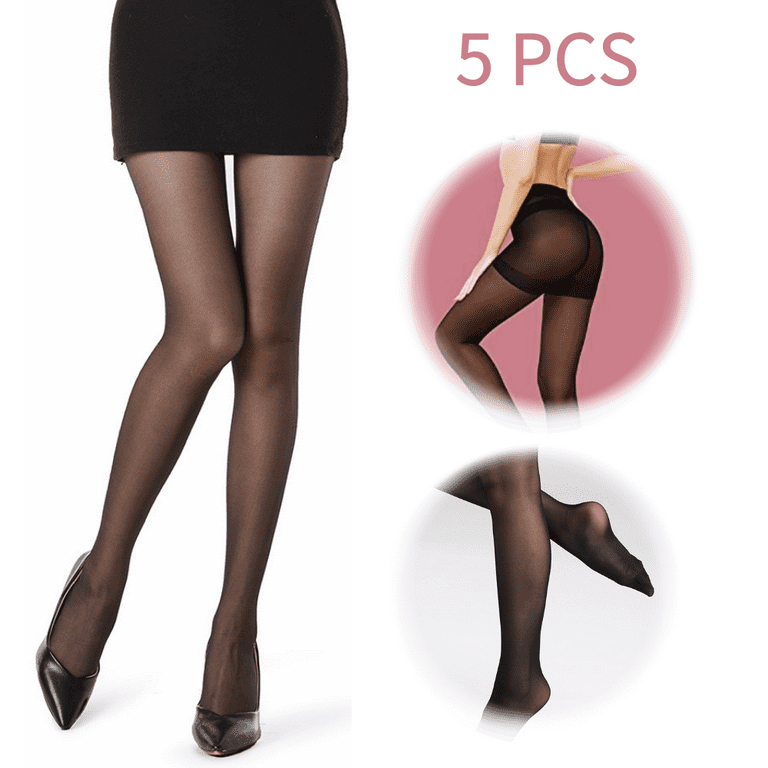 5Pairs Women's Super Sexy Sheer Control Top Footed Tights Silk Stockings  High Waist Pantyhose 