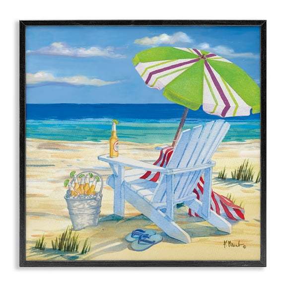 Stupell Industries Tropical 5pm Summer Beer Beach Chair Black Framed Giclee Art, 24 x 24, by Paul Brent
