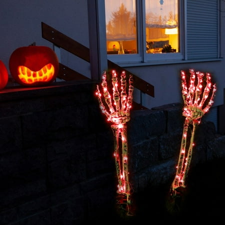 Gaecuw Halloween Decorations Indoor Halloween Skeleton Decoration Lights Skeleton Hand Arms Garden Lights Halloween Horror Garden Decoration Stakes for Halloween Outdoor Decorations