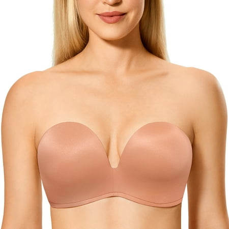 

Delimira Women s Plus Size Underwire Strapless Bras Slightly Lined Invisible Push Up Seamless Plunge Bras