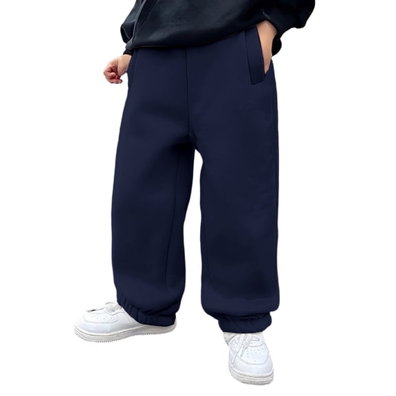 Aihuaihua Girls Boys Sweatpants Toddler Kids Solid Drawstring Elastic Waist Joggers Outdoor Thick Warm Pants with Pockets Navy