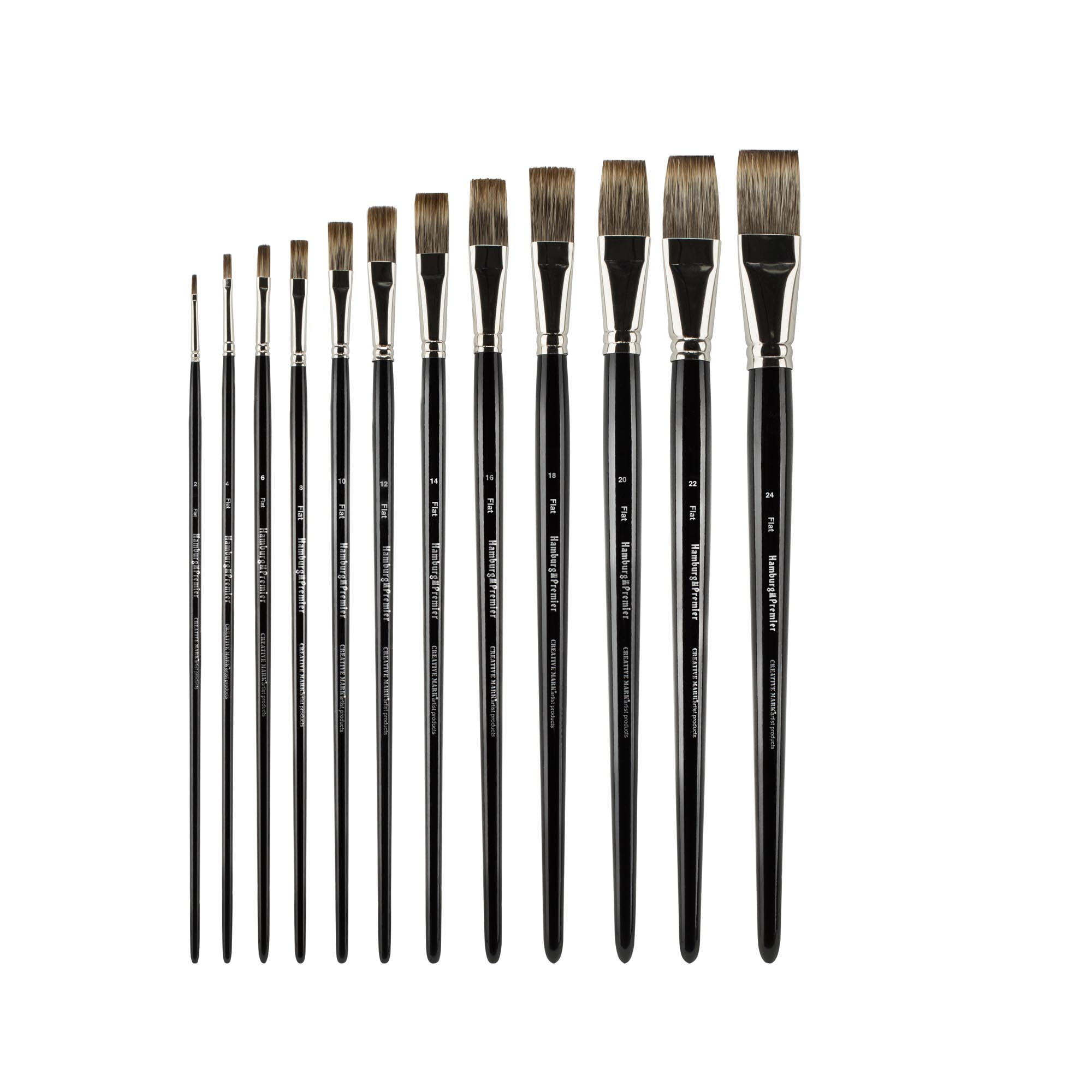Creative Mark Hamburg Premiere Professional Oil Painting Brushes - Flat #14 Oil Paint Brush - Handmade in Germany, Natural & Synthetic Hair Blend, Long Triple-Lacquered Birch Handle