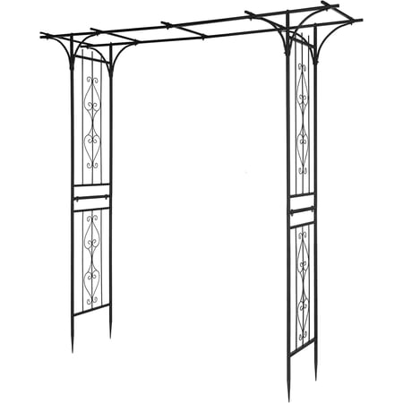 7Ft Garden Arch Arbor, Steel Frame Stand Trellis, Arbour Archway for Wedding Ceremony Decoration Plant Climbing Rose Vines Lawn Courtyard Patio Black