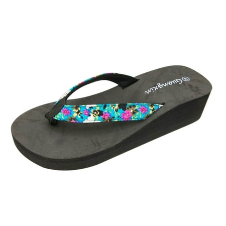

HGWXX7 Women Ladies Fashion Summer Flowers Bohemian Style Slippers Beach Sandals Shoes For Women Light blue 35