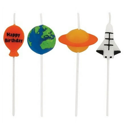Party Central 48 Orange and Blue Space Decorative Cupcake Pick Party Candles 3.25"
