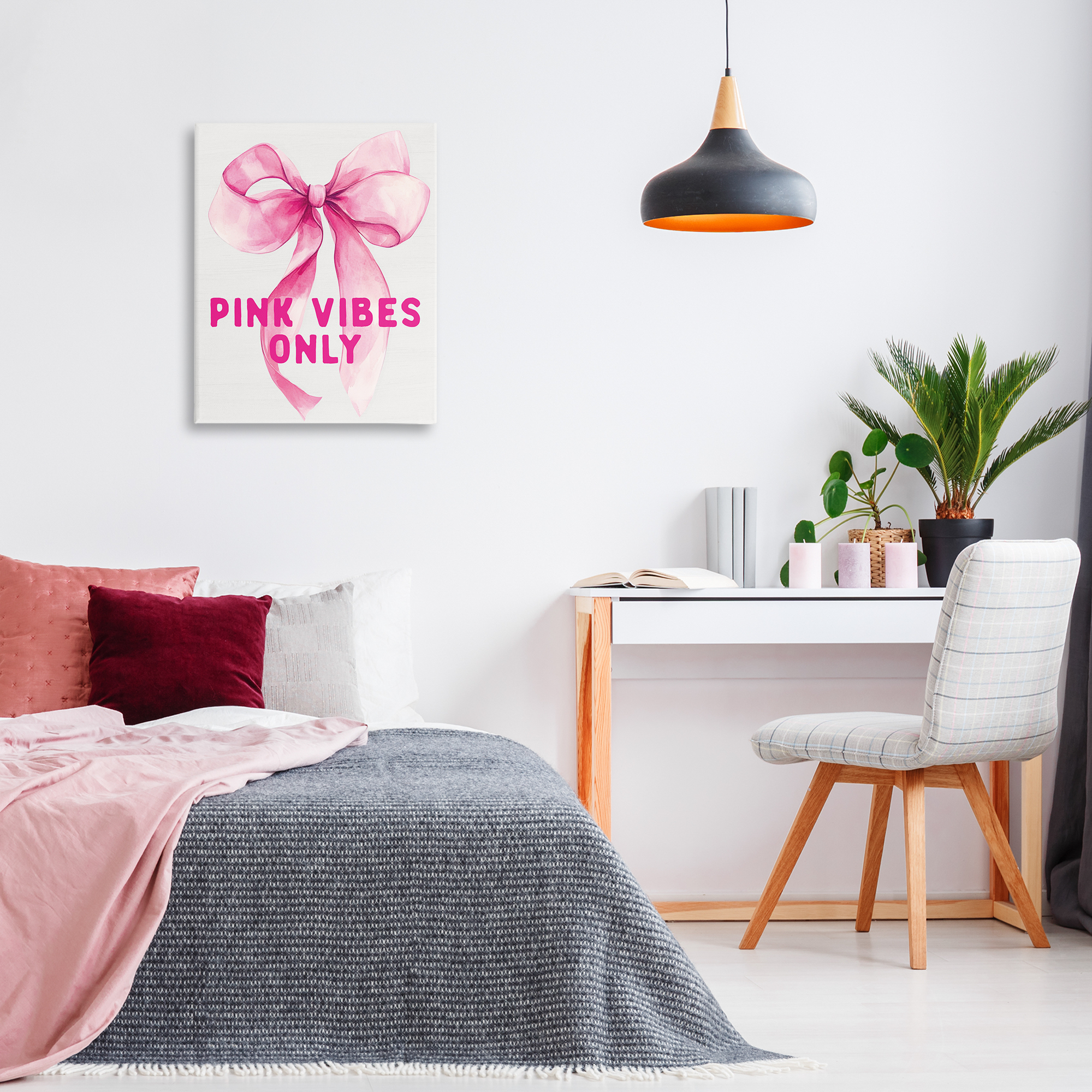 Girly Pink Vibes Only Canvas Wall Art, design by Lettered and Lined