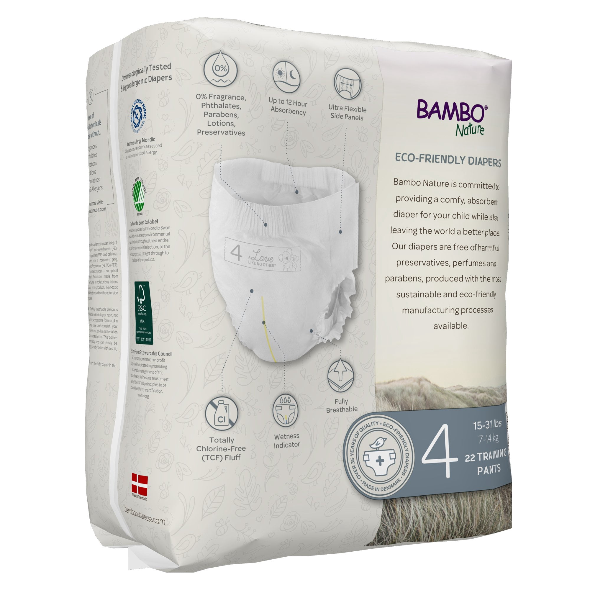 Bambo Nature Toddler Training Pants, Unisex, Size 4, 14 to 31 lbs, 22 Count, 5 Packs, 110 Total