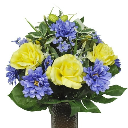 Yellow Rose And Blue Dahlia Artificial Bouquet Featuring The Stay
