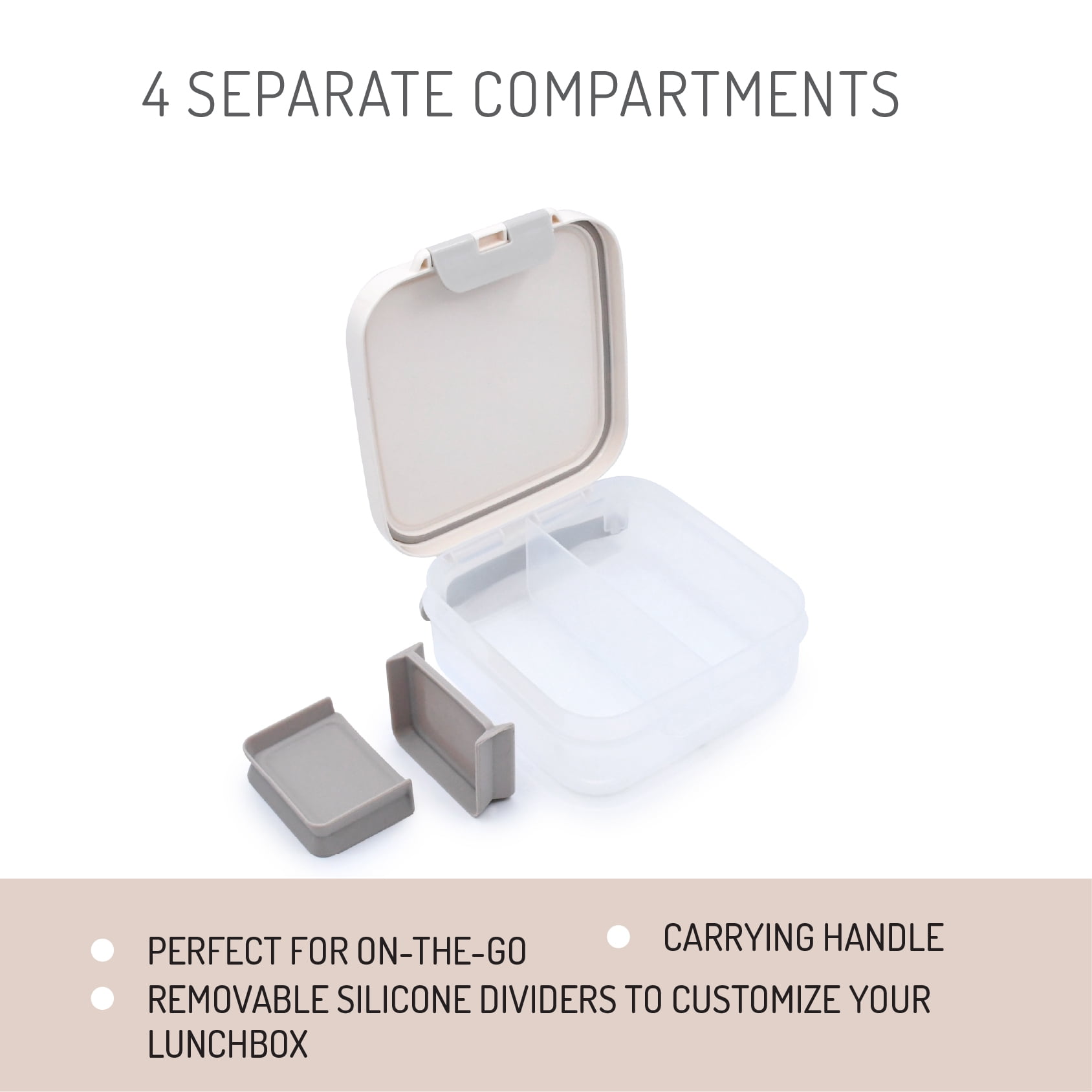 Melii Mini Lunchbox Food Storage Container, Warm Ivory & Grey