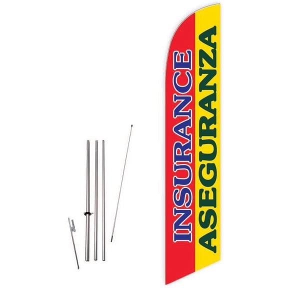 Cobb Promo Insurance Aseguranza Red/Yellow Feather Flag with Complete 15ft Pole kit and Ground Spike