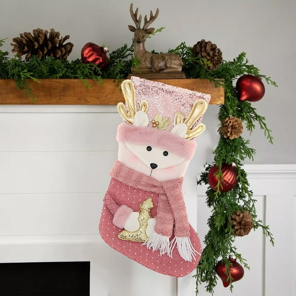 ToyKingdee Christmas Stocking Santa Claus Doll Stocking Christmas Stocking Pink Christmas Decor for Christmas Ornaments Stairs Fireplace Hanging