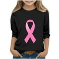 thumbnail image 2 of Feancey Girls Cute Tops Pink Ribbon 3/4 Sleeve Graphic Tee Breast Cancer Awareness Tshirts for Toddler Girl Crewneck Loose Blouses Black 3-4 Years, 2 of 5