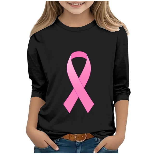 YUNAFFT T-Shirt Imprimé Décontracté Sensibilisation au Cancer du Sein pour Enfants Manches Courtes et Longues Col Rond