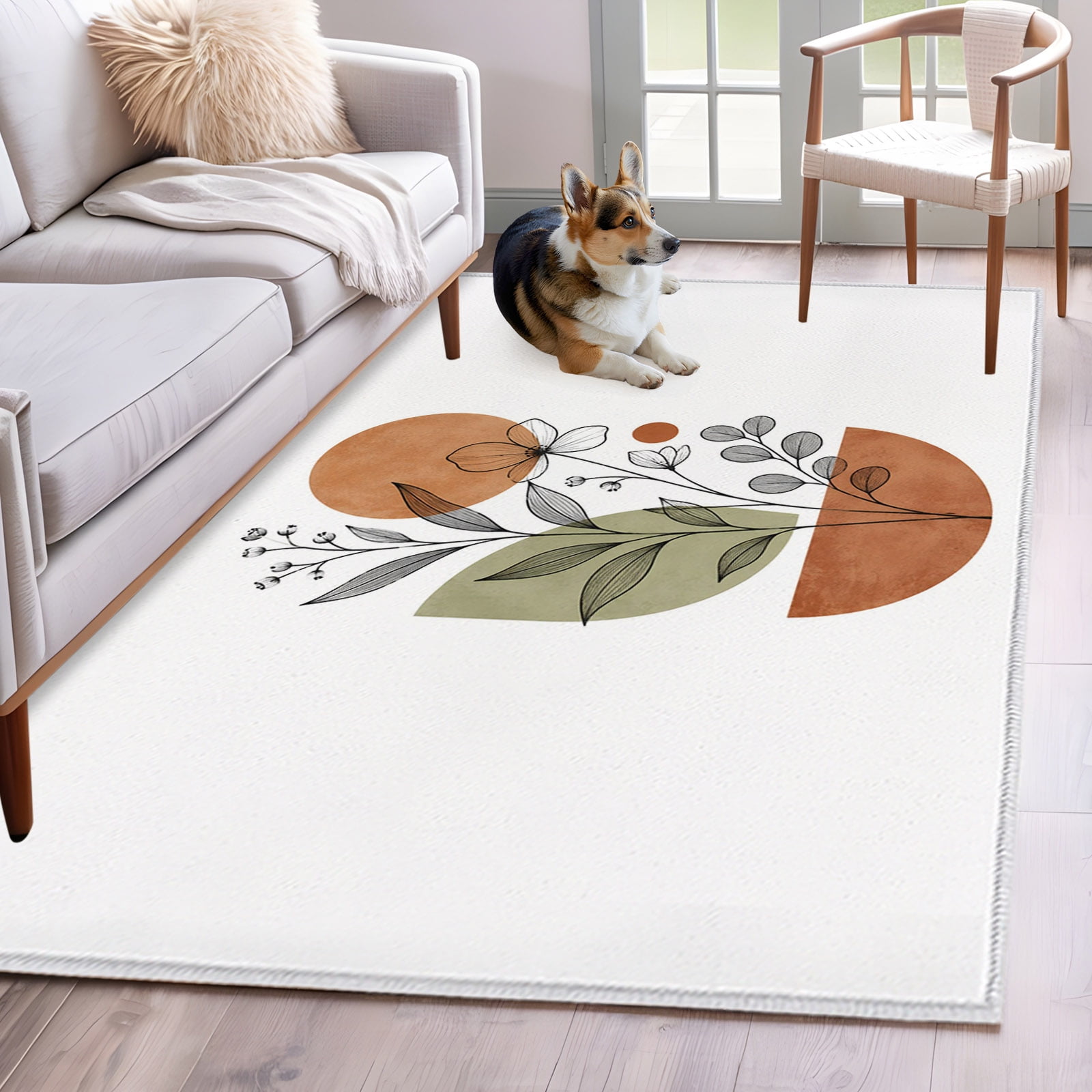 Rectangle Rug 4x6ft Area Rug Boho Abstract Art Area Rugs for Living Room Bedroom Color Block Flower Leaves Floor Mat Non-Slip Non-Shedding Carpet Indoor Accent Rugs
