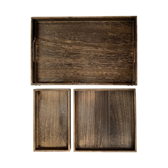 Unpainted Solid Wood Nesting Trays, Set of 3 Rustic Serving Trays with Handles for Charcuterie & Breakfast