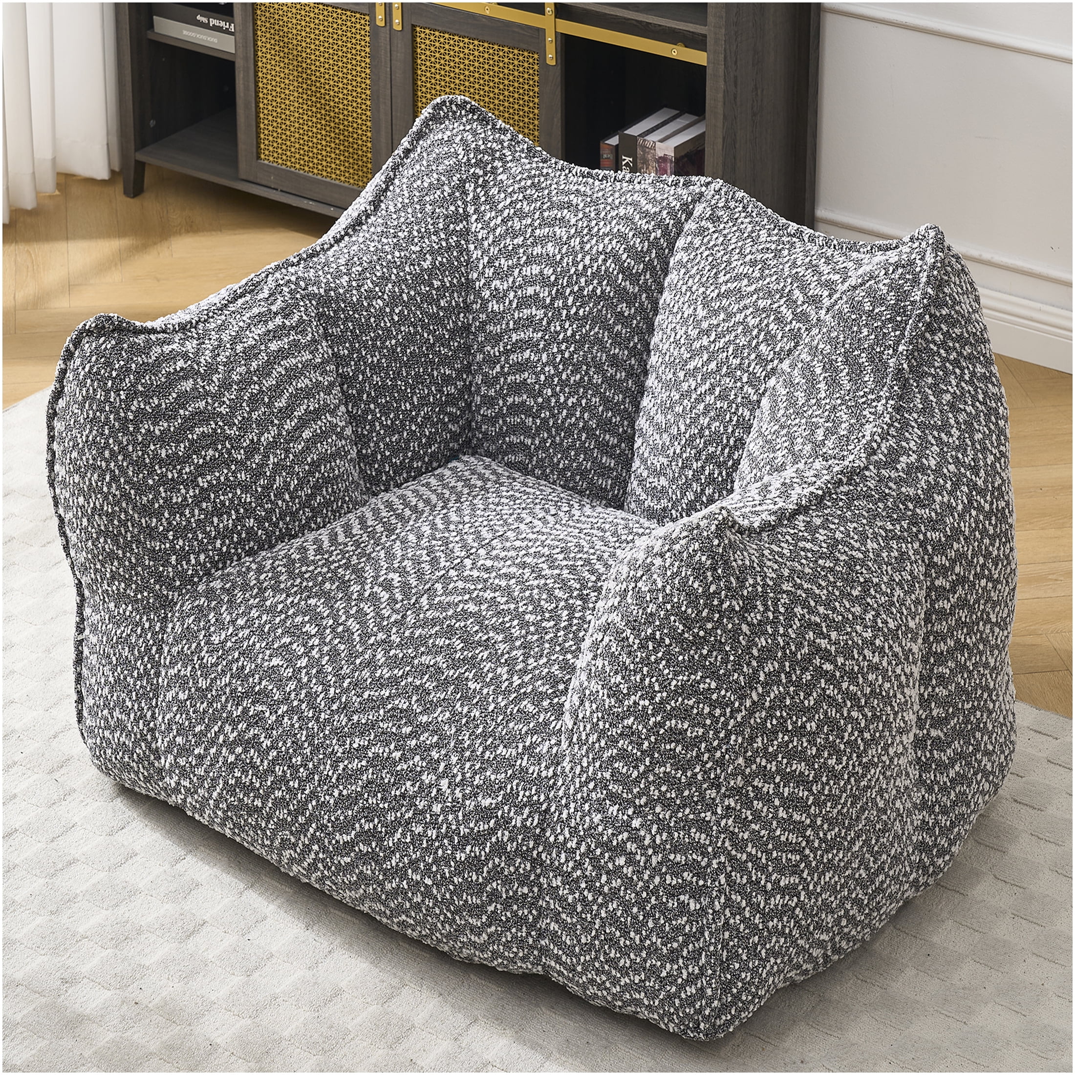 JERFIT Chenille Bean Bag Chair for Adults, Oversized Square Gaming Chair with High Resilience Foam, Comfy Armrests & Handle for Living Room, Bedroom, TV Watching, Reading - Grey