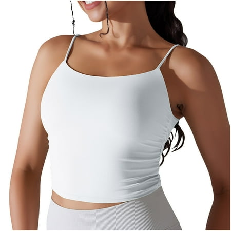 APEXFWDT Women s Sports Bra - Spaghetti Straps Gym Top for Mid-Impact Workouts Quick-Dry Breathable Yoga Tank Top Summer Saving  S White