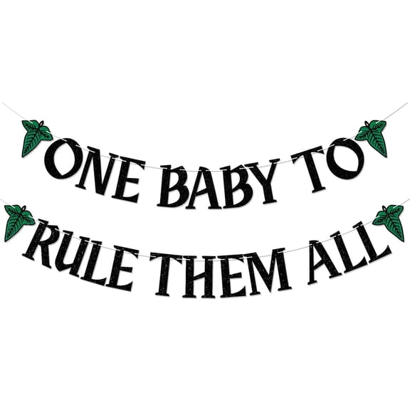 One Baby to Rule Them All Banner - Fantasy Shire Theme Gender Reveal Party Decor, Medieval Baby Shower Decorations Black Glitter