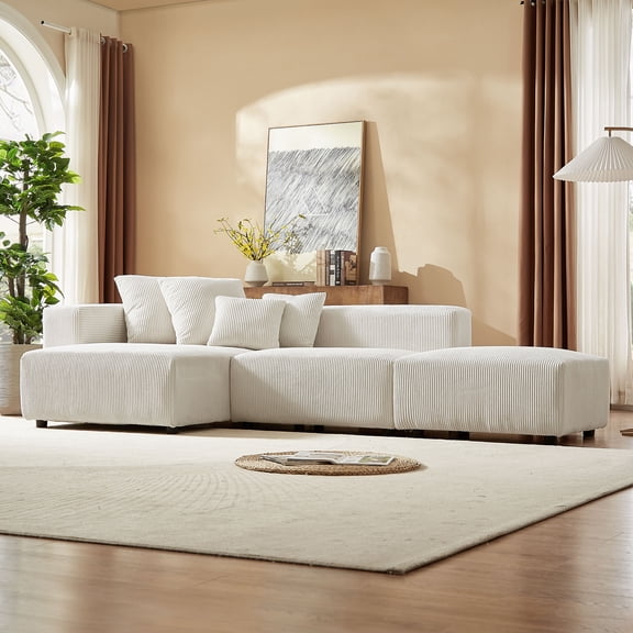 Kevinplus Soft Corduroy Sectional Sofa for Living Room, Apartment, Office, Beige，L-Shaped